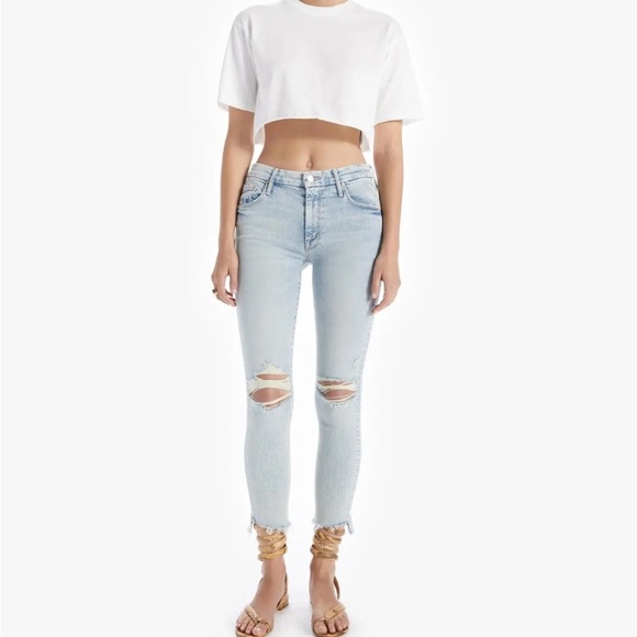 MOTHER The Stunner Zip Ankle Step Fray Jeans | Size 27 | Distressed Blue Denim - Picture 12 of 14